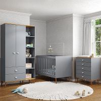 Guarda-Roupa Bartira Ternura com 5 Nichos, 2 Portas, 2 Gavetas + Cômoda Ternura com 5 Gavetas + Berço Móveis Estrela Ternura - 1