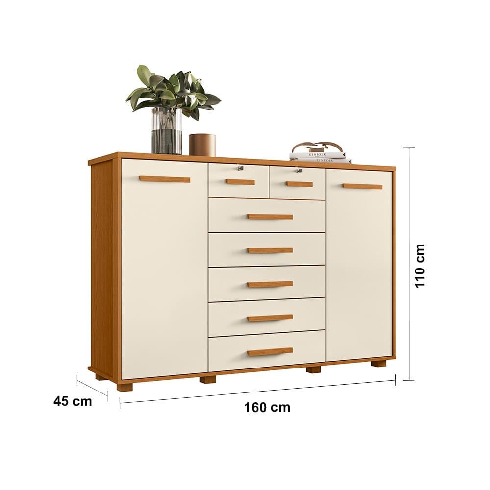 Cômoda Palumoveis Fontana com 7 Gavetas e 2 Portas – 160cm de Largura - 4
