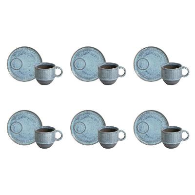 Conjunto de Xícaras e Pires para Chá Porto Brasil Linhas Breeze 230ml - 6 Peças
