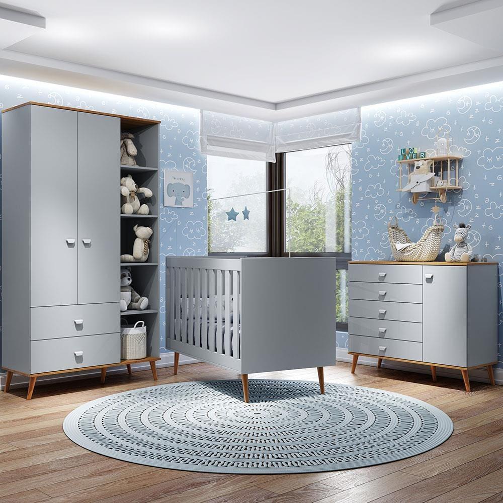 Guarda-Roupa Bartira Ternura com 5 Nichos, 2 Portas, 2 Gavetas + Cômoda Ternura com 5 Gavetas e 1 Porta + Berço Móveis Estrela Ternura - 1