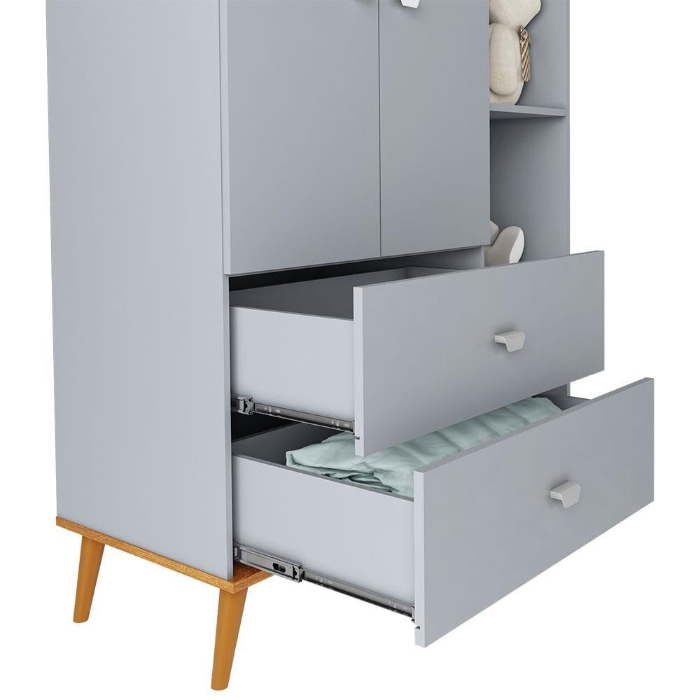 Guarda-Roupa Bartira Ternura com 5 Nichos, 2 Portas, 2 Gavetas + Cômoda Ternura com 5 Gavetas e 1 Porta + Berço Móveis Estrela Ternura - 5