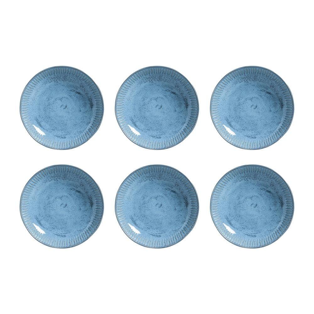 Conjunto com 6 Pratos Fundos Porto Brasil Linhas Breeze em Stoneware 22,5cm – Azul - 1