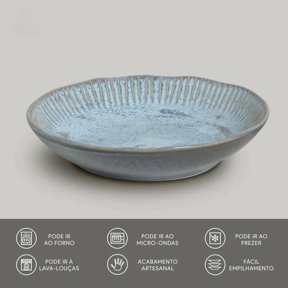 Conjunto com 6 Pratos Fundos Porto Brasil Linhas Breeze em Stoneware 22,5cm – Azul - 4