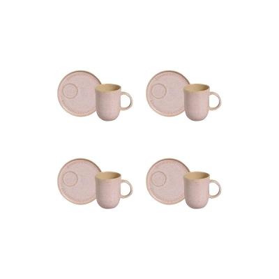 Conjunto de Canecas e Pires Porto Brasil Coup Stoneware Litch Rosa Claro 330ml - 4 Peças