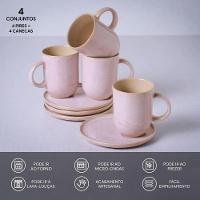 Conjunto de Canecas e Pires Porto Brasil Coup Stoneware Litch Rosa Claro 330ml - 4 Peças - 3