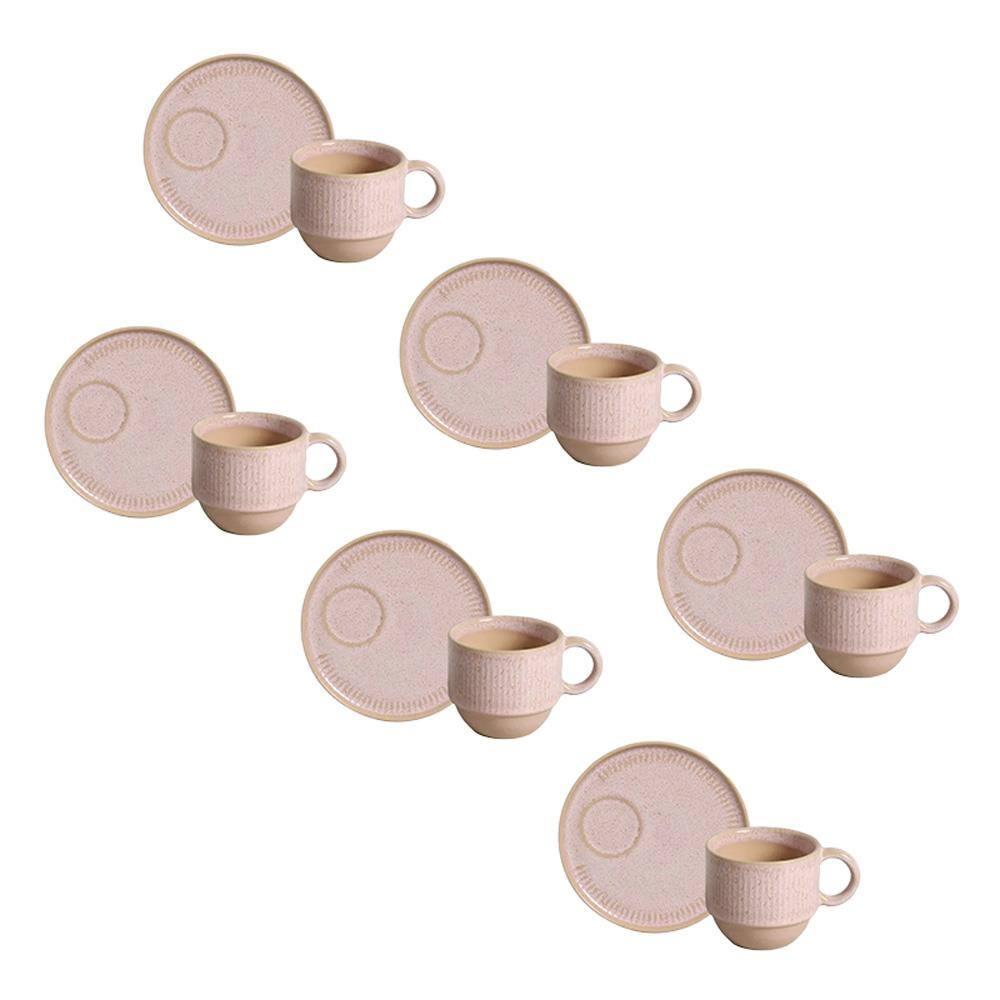 Conjunto de Xícaras de Chá com Pires Porto Brasil Linhas Litchi 230ml - 6 Peças - 1