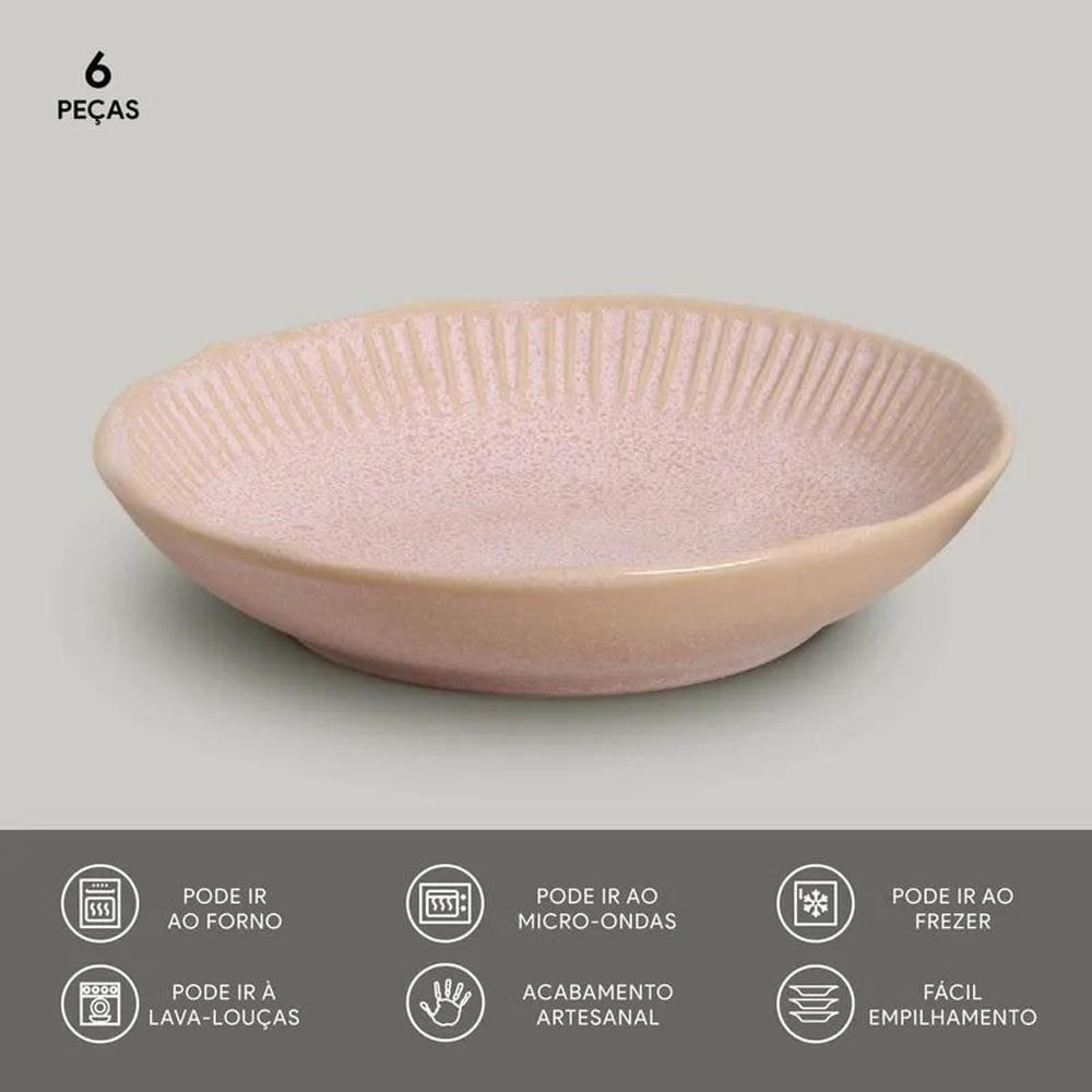 Conjunto de Pratos Fundos Porto Brasil Linhas Litchi Rosa Claro 830ml - 6 Peças - 4