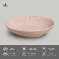 Conjunto de Pratos Fundos Porto Brasil Linhas Litchi Rosa Claro 830ml - 6 Peças