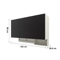 Armário Aéreo Bartira Rubi com 2 Portas, 2 Prateleiras e 120cm de Largura - Freixo/Preto Poah - 6