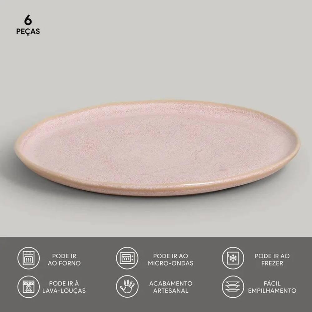 Conjunto de Pratos Rasos Porto Brasil Bio Litchi Rosa Claro 27,5cm – 6 Peças - 4
