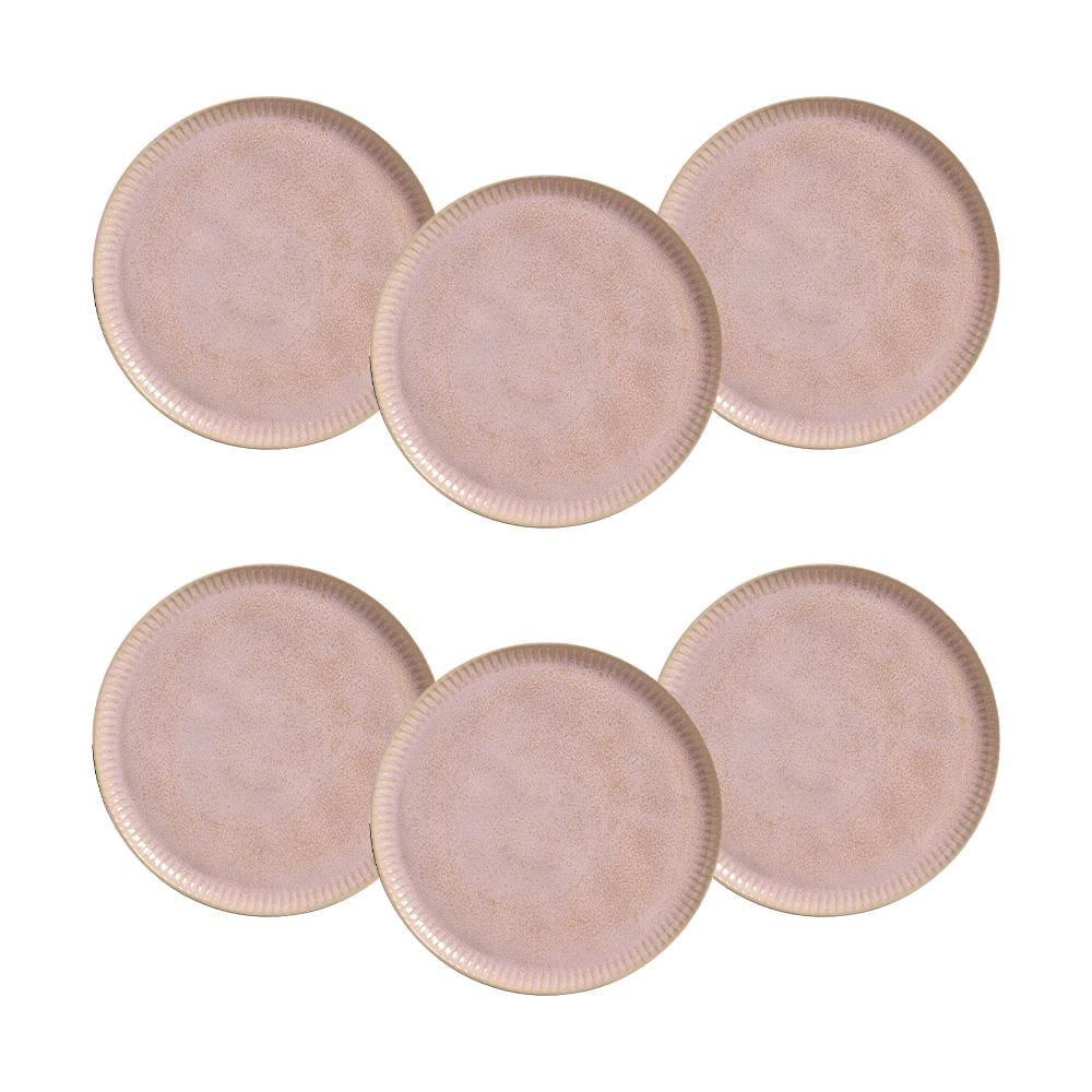 Conjunto de Pratos Rasos Porto Brasil Linhas Litchi Rosa Claro 27,5cm - 6 Peças - 1