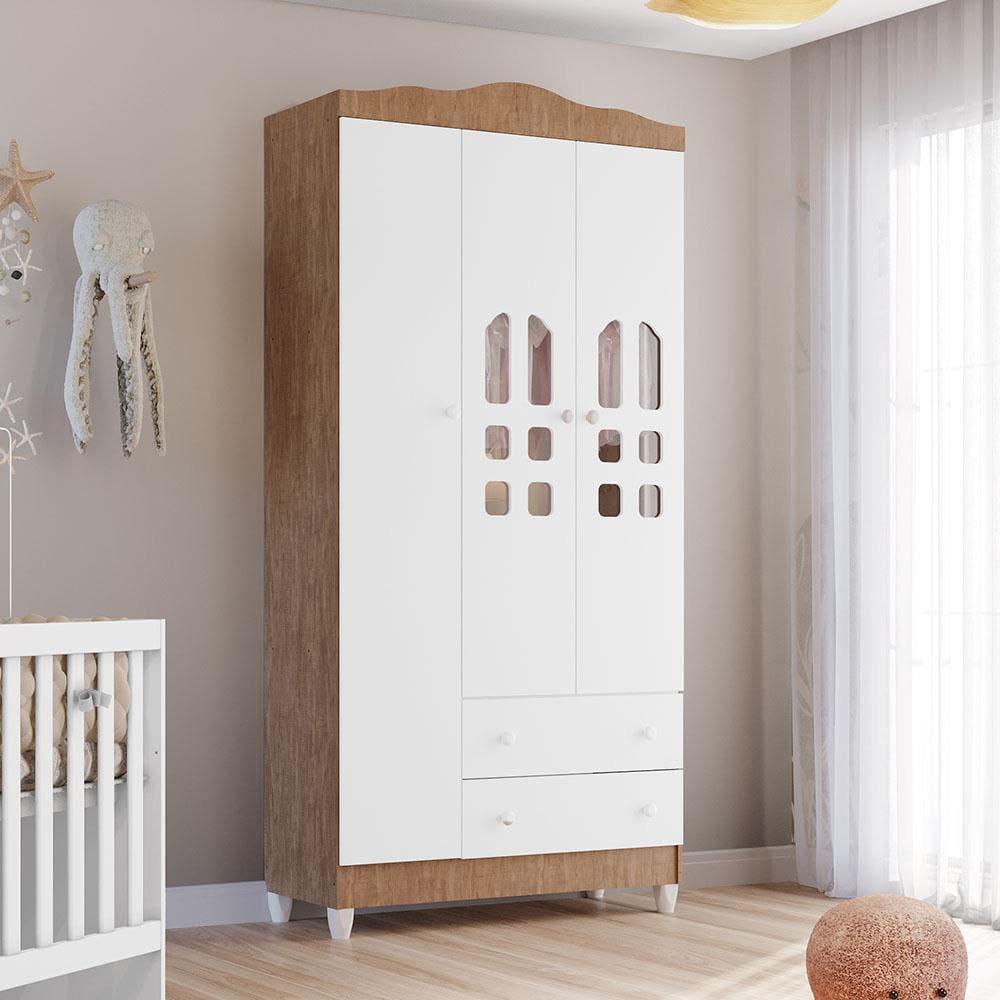 Guarda-Roupa Infantil Carolina Baby Eloa com 3 Portas, 2 Gavetas e 4 Prateleiras – 94cm de largura - 1