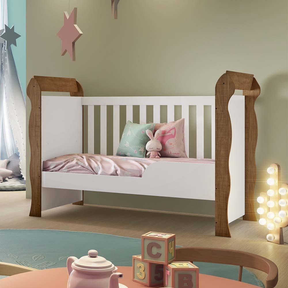 Berço Mini Cama Carolina Baby Mirelle 3 em 1 com Suporte para Mosquiteiro, Pés com Rodízios e 153,8cm de Largura - Branco/Bétula - 5