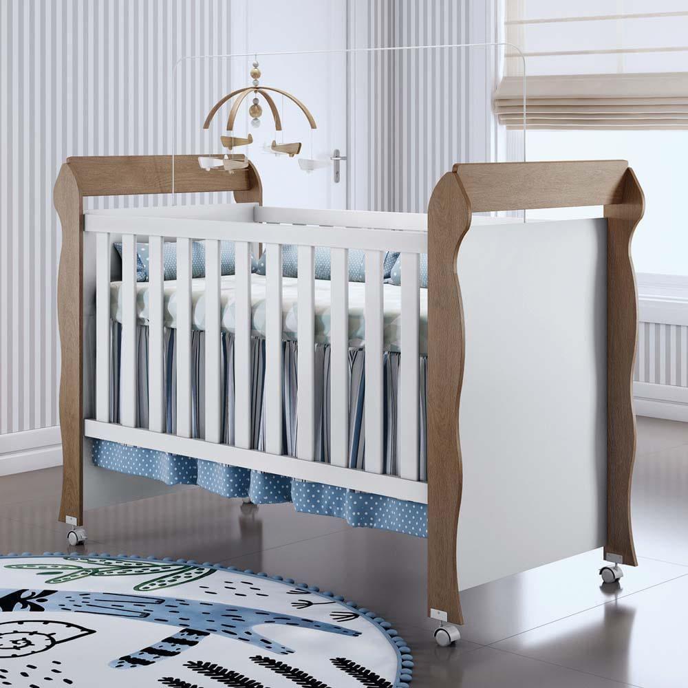 Berço Mini Cama Carolina Baby Mirelle 3 em 1 com Suporte para Mosquiteiro, Pés com Rodízios e 153,8cm de Largura - Branco/Bétula - 6