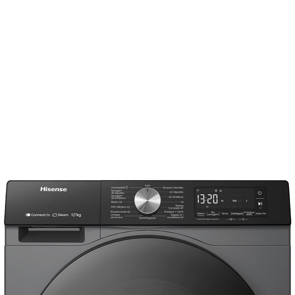Lava e Seca Hisense 11/7Kg WD3S11 com Motor Inverter, Controle Wi-Fi, 13 Programas de Lavagem e 3 de Secagem, Painel Touch - Titanium - 7