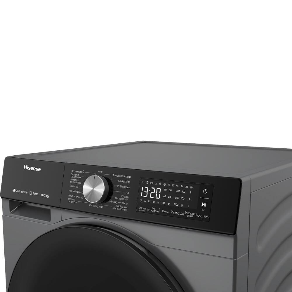 Lava e Seca Hisense 11/7Kg WD3S11 com Motor Inverter, Controle Wi-Fi, 13 Programas de Lavagem e 3 de Secagem, Painel Touch - Titanium - 8