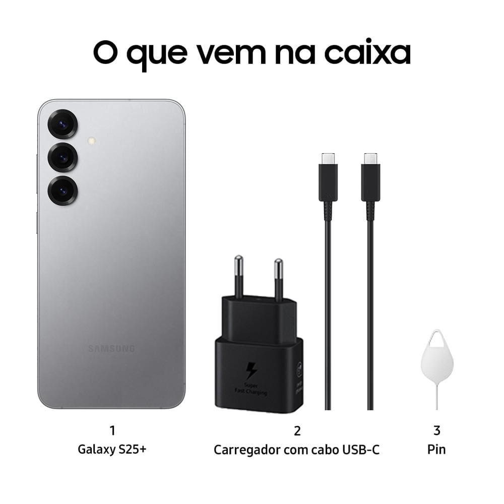 Smartphone Samsung Galaxy S25+ 5G Prata 256GB,Tela 6.7", 12GB RAM, AI Inteligência Artificial, IP68, Processador Snapdragon 8 Elite e Câmera Tripla - 7