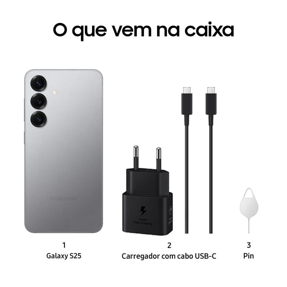 Smartphone Samsung Galaxy S25 5G Prata 256GB, Tela de 6.2", 12GB RAM, AI Inteligência Artificial, IP68, Processador Snapdragon 8 Elite e Câmera Tripla - 7
