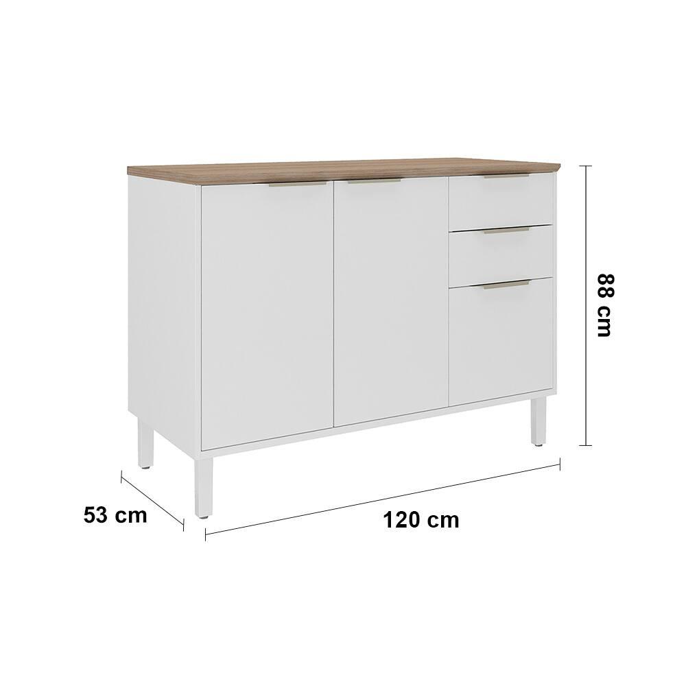 Balcão Triplo Itatiaia Renova com 3 Portas, 2 Gavetas, 1 Prateleira e 120cm largura - Branco Neve - 3