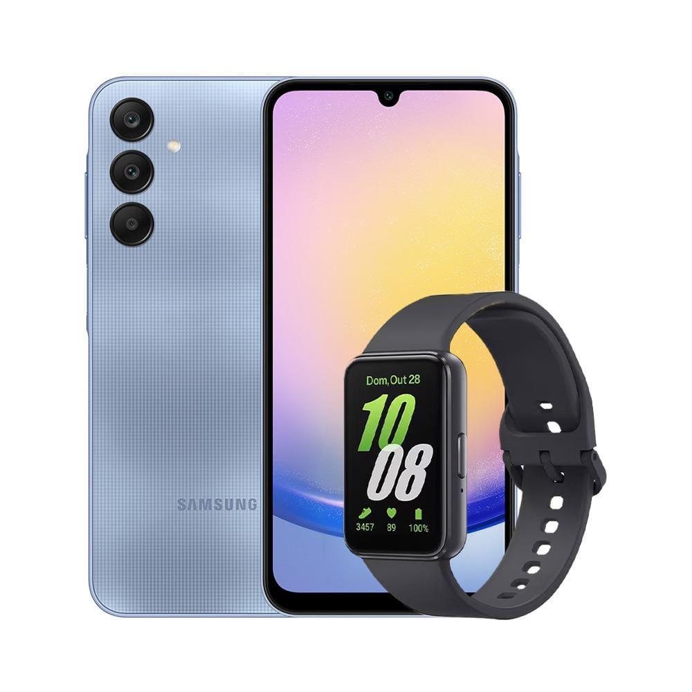 Smartphone Samsung Galaxy A25 5G 256GB Azul Claro, 8GB, Tela Infinita de 6.5", Octa-Core, Câmera Tripla Traseira + Galaxy Fit3 Grafite, Display de 1.6 - 1
