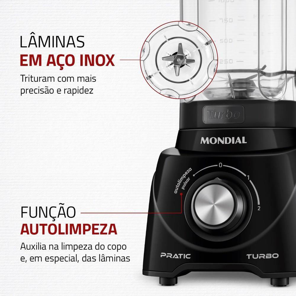 Liquidificador Mondial L-98-B Pratic Turbo com 2 Velocidades e Função Pulsar 550W - Preto - 5
