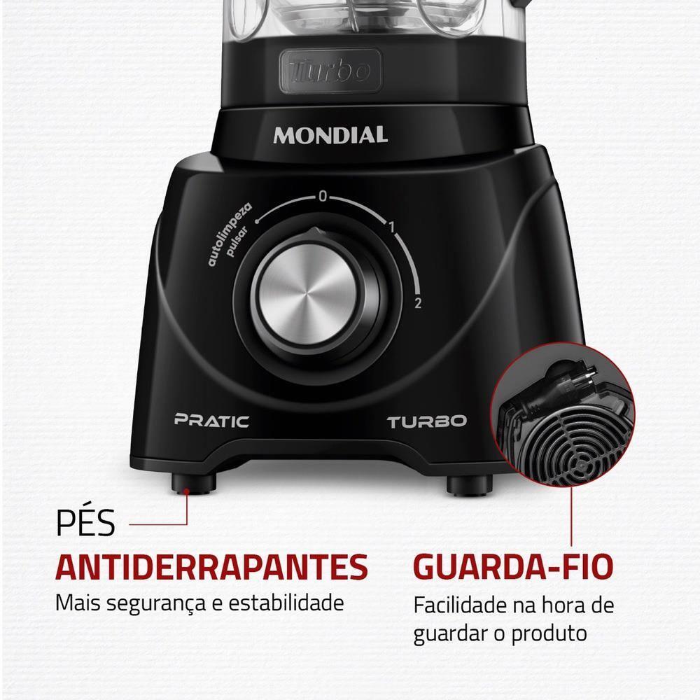 Liquidificador Mondial L-98-B Pratic Turbo com 2 Velocidades e Função Pulsar 550W - Preto - 6