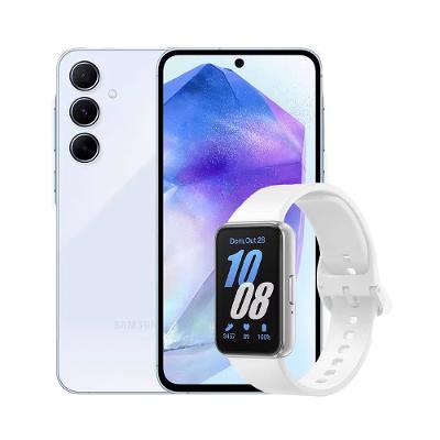 Smartphone Samsung Galaxy A55 5G 128GB Azul Claro, 8GB RAM, Câmera Tripla de até 50MP, Selfie de 32MP e Tela Super AMOLED 6.6" + Galaxy Fit3 Prata