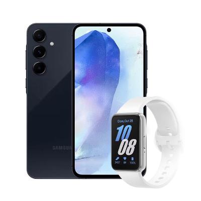 Smartphone Samsung Galaxy A55 5G Azul Escuro 256GB, 8GB RAM, Câmera Tripla de até 50MP, Selfie de 32MP e Tela Super AMOLED 6.6" + Galaxy Fit3 Prata