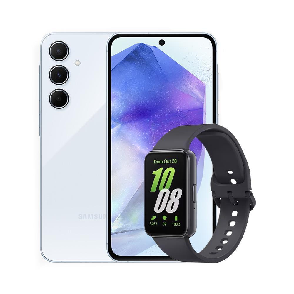 Smartphone Samsung Galaxy A55 5G 128GB Azul Claro, 8GB RAM, Câmera Tripla Traseira de até 50MP e Tela Super AMOLED 6.6" + Galaxy Fit3 Grafite - 1