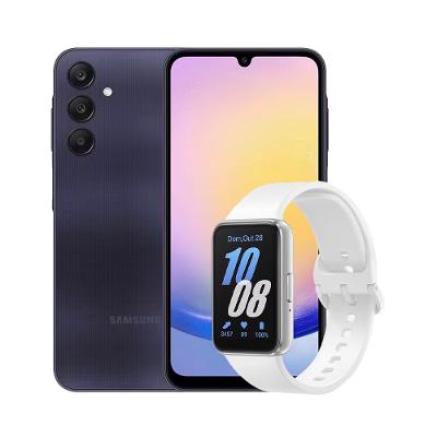 Smartphone Samsung Galaxy A25 5G Azul Escuro 256GB, 8GB, Tela Infinita 6.5", Processador Octa-Core, Câmera Tripla e Selfie de 13MP + Galaxy Fit3 Prata