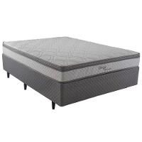 Cama Box Casal Herval Ômega com Pillow Top, Molas Ensacadas 22x138x188cm – Cinza/Branco + Cabeceira Dobue Palladium com 140cm de Largura - 2