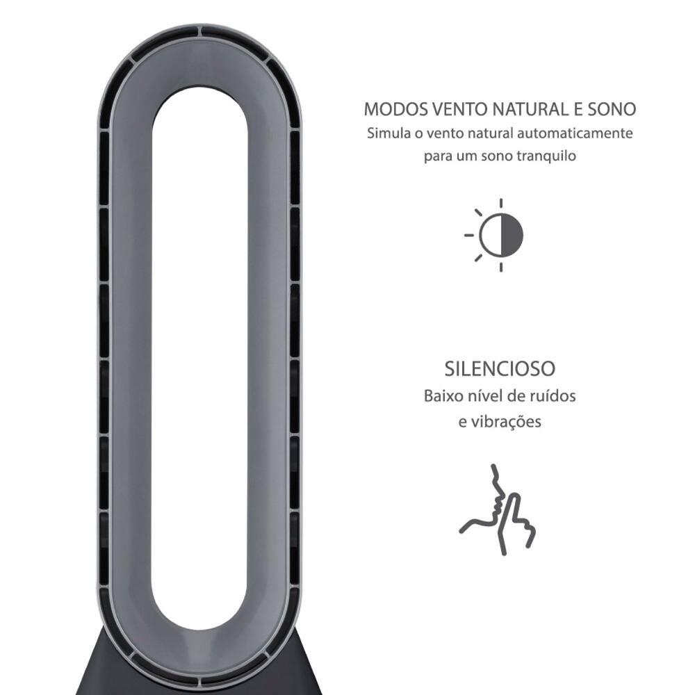 Circulador de Ar Spirit Bladeless com 3 Velocidades, Timer, Função Bom Sono e Vento Natural - Preto/Prata - 3