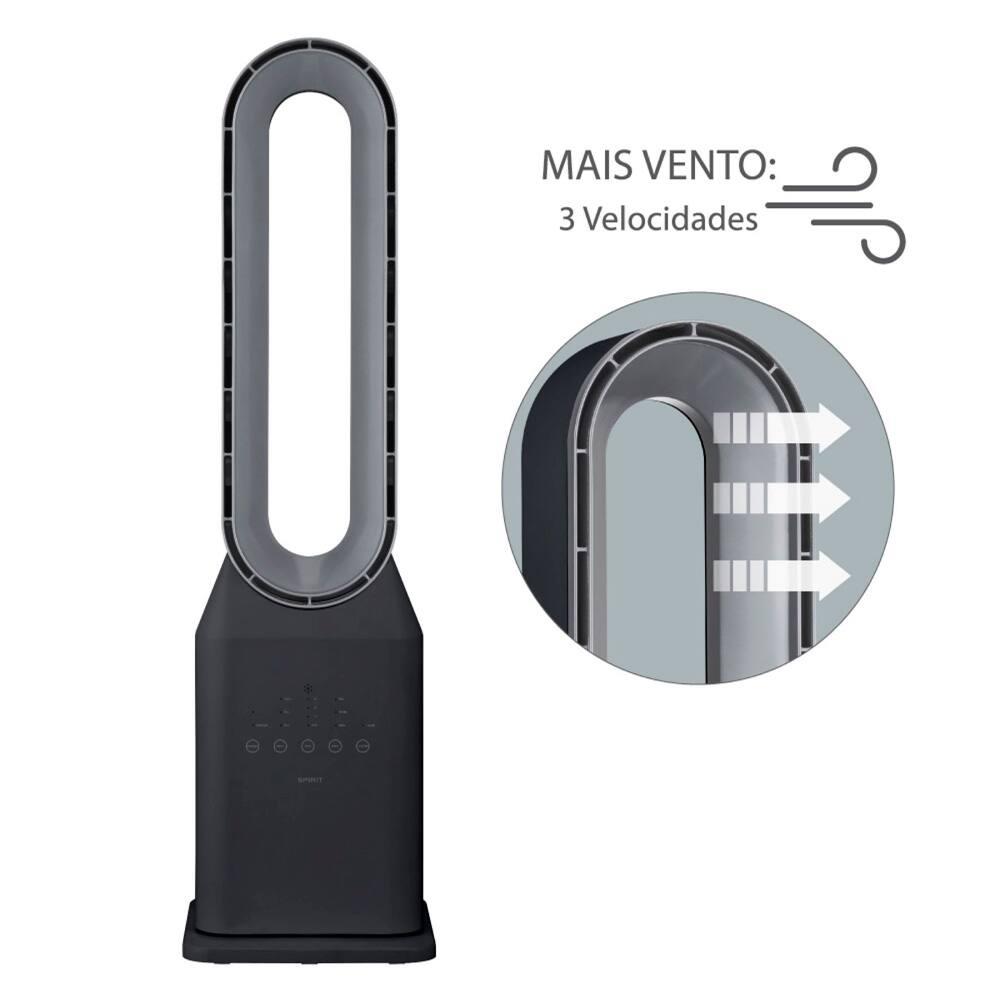Circulador de Ar Spirit Bladeless com 3 Velocidades, Timer, Função Bom Sono e Vento Natural - Preto/Prata - 7