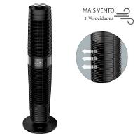 Ventilador de Torre 100cm Spirit 360º com Display LED Touch Screen, Controle Remoto, Funções Especiais e Controle Inteligente de Velocidade - Preto