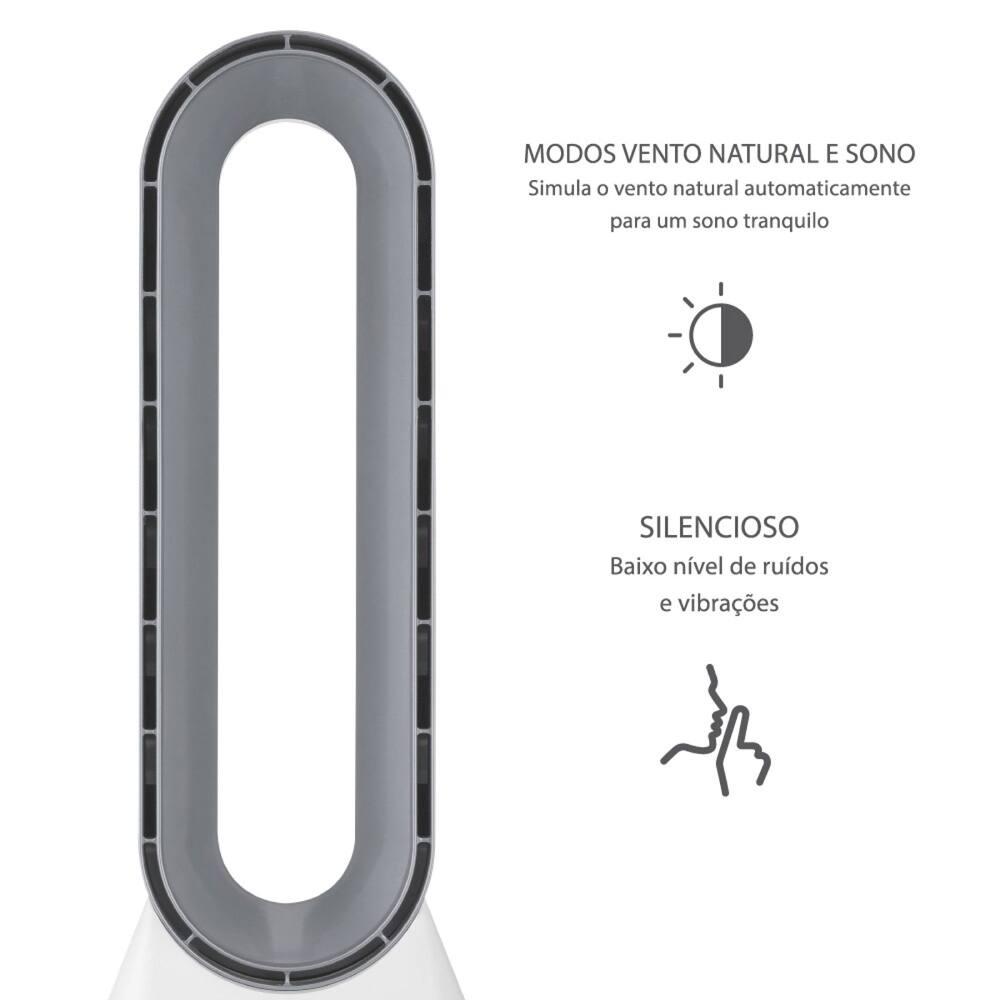 Circulador de Ar Spirit Bladeless com 3 Velocidades, Timer, Função Bom Sono e Vento Natural - Branco/Prata - 3