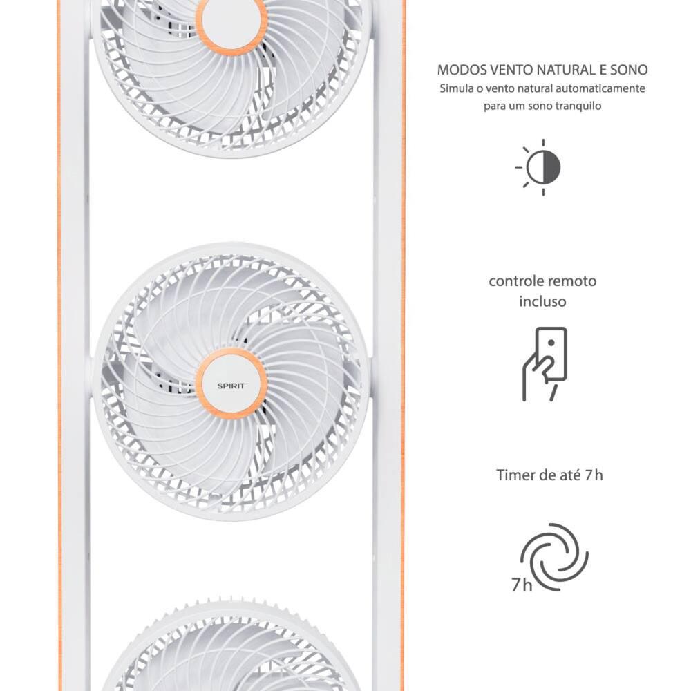 Ventilador de Torre Spirit Robot Triplo 130W com 3 Velocidades, Controle Remoto e Painel Digital com Display LED - Branco/Caramelo - 7