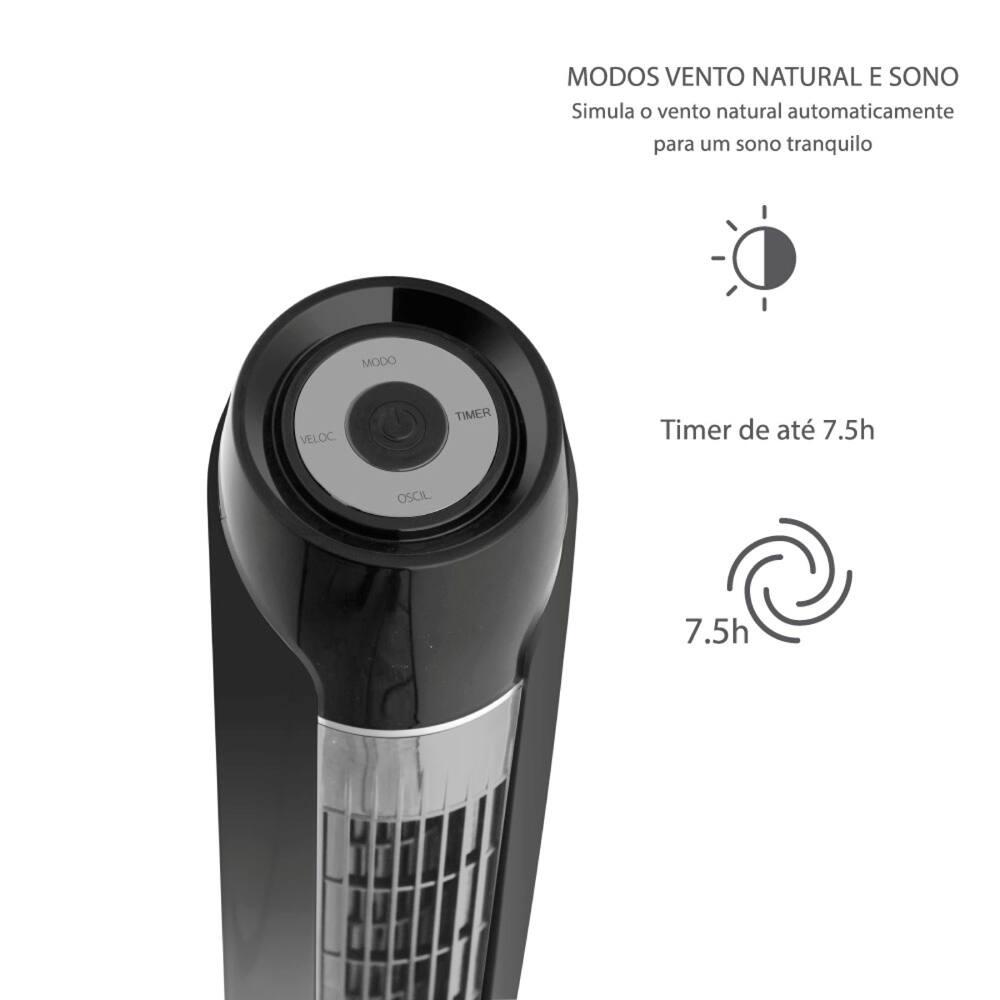 Ventilador de Torre 90cm Spirit SKY com 3 Velocidades, Controle Remoto e Timer de até 7h30 – Preto - 4