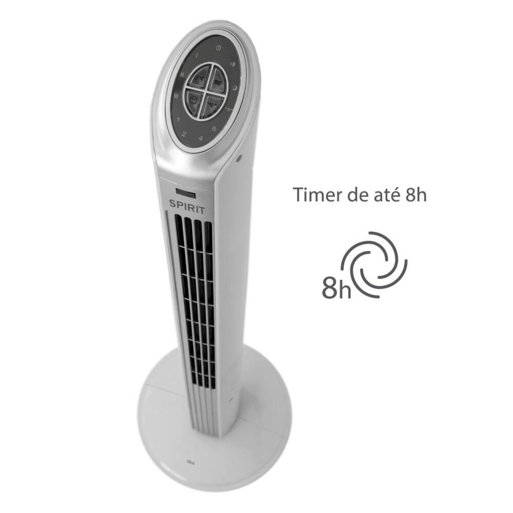 Ventilador de Torre 90cm Spirit Slim 40W de Potência com 3 Velocidades, Função Bom Sono e Vento Natural – Branco/Prata - 3