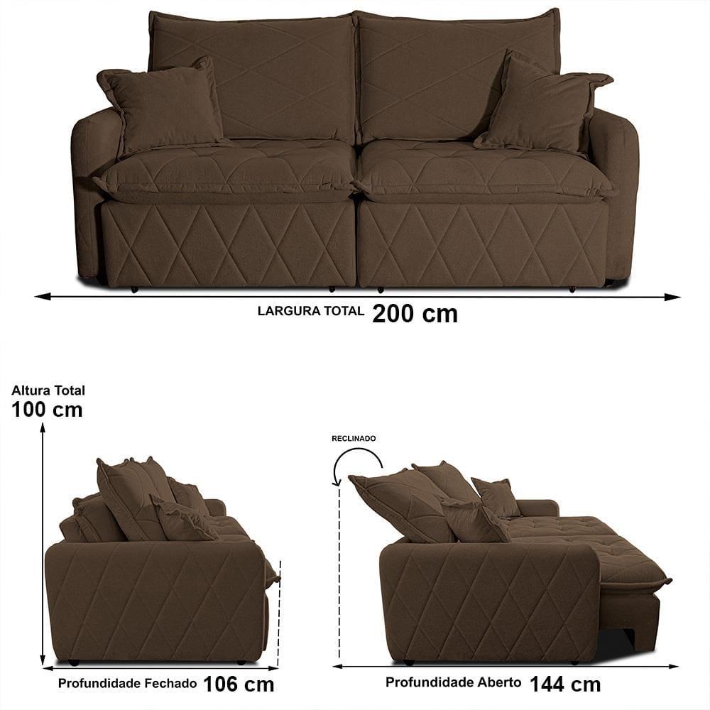 Sofá 3 lugares Cama inBox Sublime com Assento Retrátil e Encosto Reclinável em Boucle - 200cm de Largura - 7