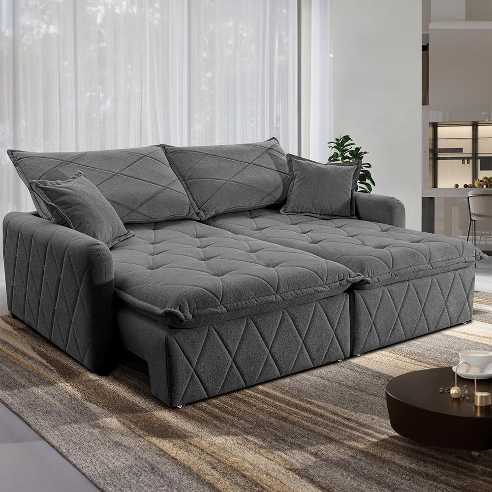 Sofá 3 lugares Cama inBox Sublime com Assento Retrátil e Encosto Reclinável em Boucle - 200cm de Largura - 1