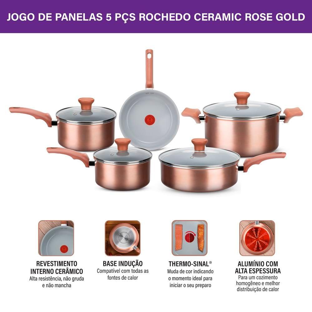 Conjunto de Panelas 5 Peças Rochedo Ceramic Rose Gold com Revestimento Cerâmico – Rose Gold - 7