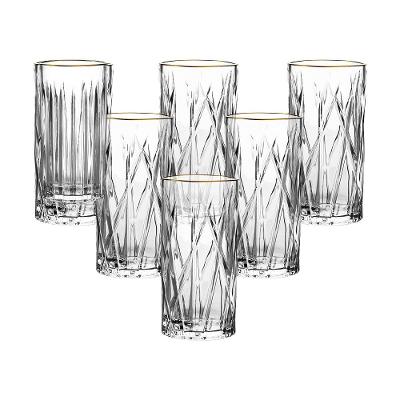 Jogo de Copos Altos L’Hermitage Soho com Borda Dourada 350ml - 6 Peças