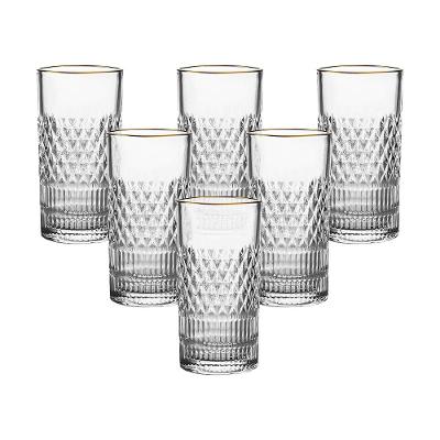 Jogo de Copos Altos L`Hermitage Esplanada 350ml com Borda Dourada em Cristal Ecológico - 6 Peças