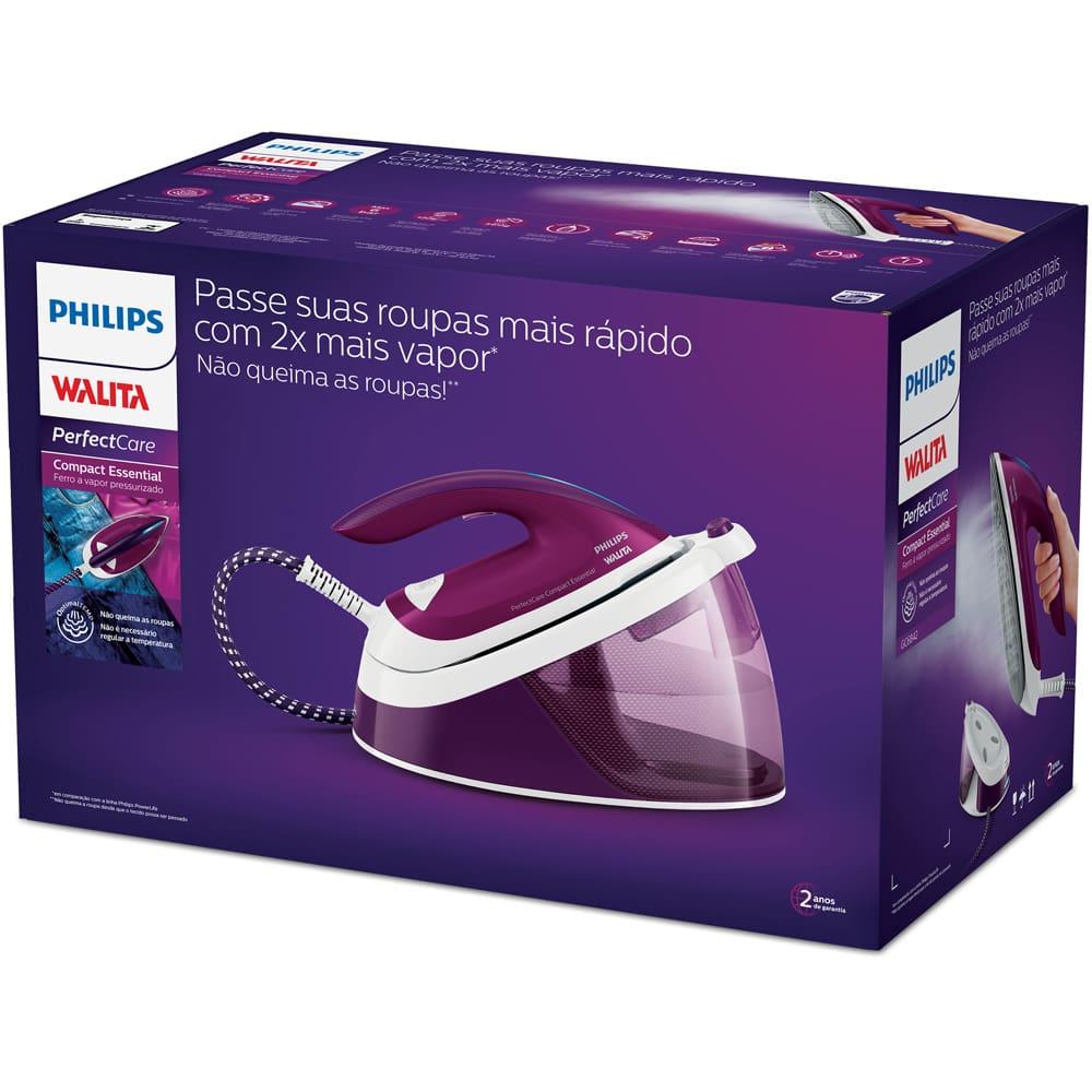 Ferro de Passar a Vapor Philips Walita PerfectCare Compact Essential com Tecnologia OptimalTEMP e Base SteamGlide 1800W – Branco/Roxo - 5