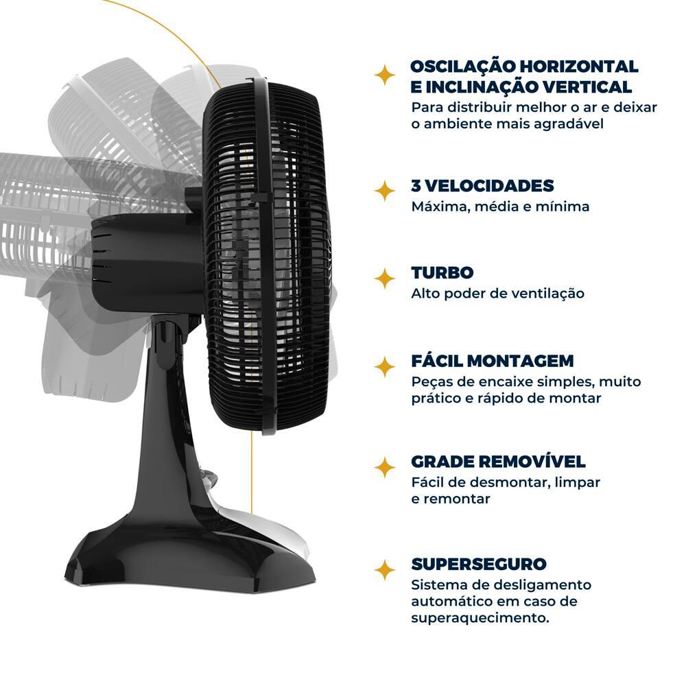 Ventilador de Mesa 2 em 1 Britânia Maxx Force BVT405 40cm 6 Pás 3 Velocidades 150W Preto - 8