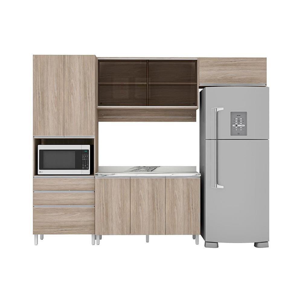 Cozinha Completa Bartira Amazonita com 8 Portas, 3 Gavetas e 6 Prateleiras - 271cm de largura + Fruteira Politorno Facility com 1 Gaveta e 2 Cestos - 2