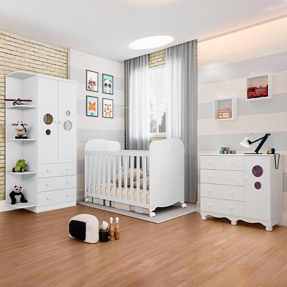 Guarda-Roupa Infantil Peroba Duda Plus, 86 cm de Largura + Cômoda com 1 Porta, 4 Gavetas, 1 Prateleira, 95,3 cm de Largura + Berço Americano - 1