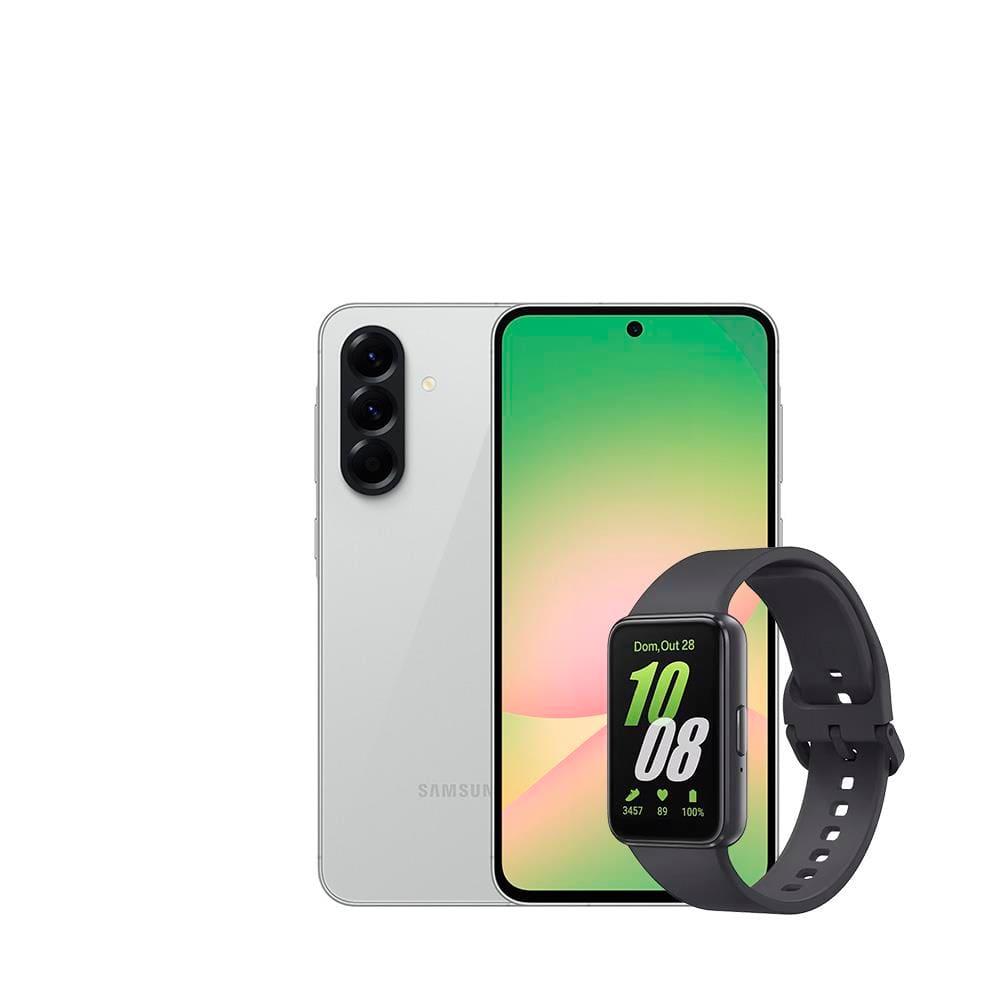 Smartphone Samsung Galaxy A56 5G Cinza 128GB, 8GB RAM, Câmera Tripla 50MP, Tela 6.7", IP67, NFC e Recursos AI + Galaxy Fit3 Grafite Display de 1.6" - 1