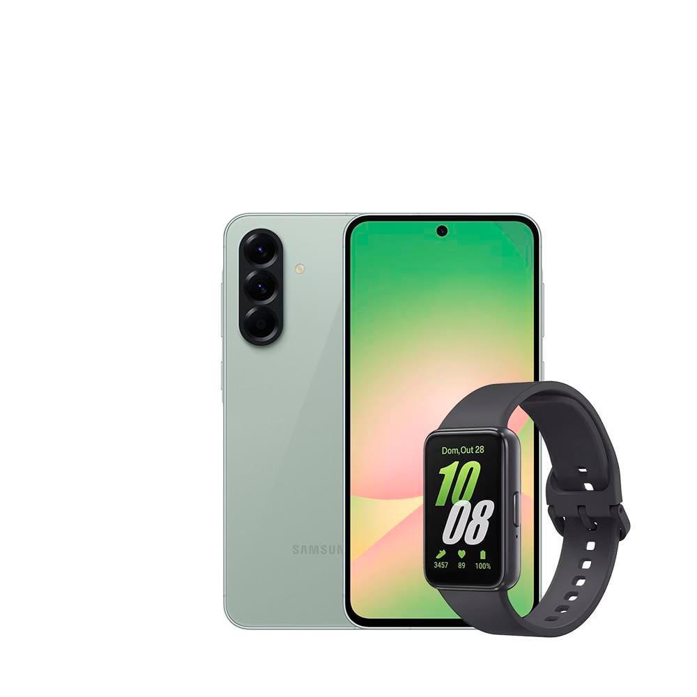 Smartphone Samsung Galaxy A56 5G Verde 256GB, 8GB RAM, Câmera Tripla 50MP, Tela 6.7", IP67, NFC e Recursos AI + Galaxy Fit3 Grafite Display de 1.6" - 1