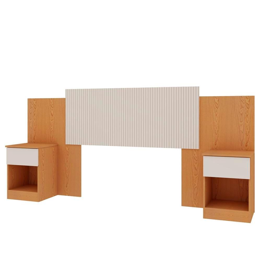 Cabeceira Extensível para Cama de Casal e Queen Size Genialflex Roma em MDP com detalhes Frisados – Cinamomo/Off White - 2